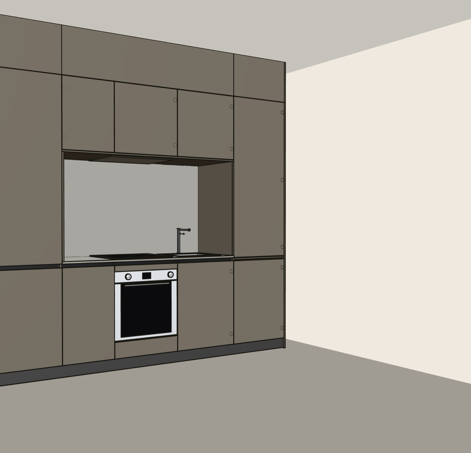 A kitchen wall with an oven, open in the planner’s 3D view
