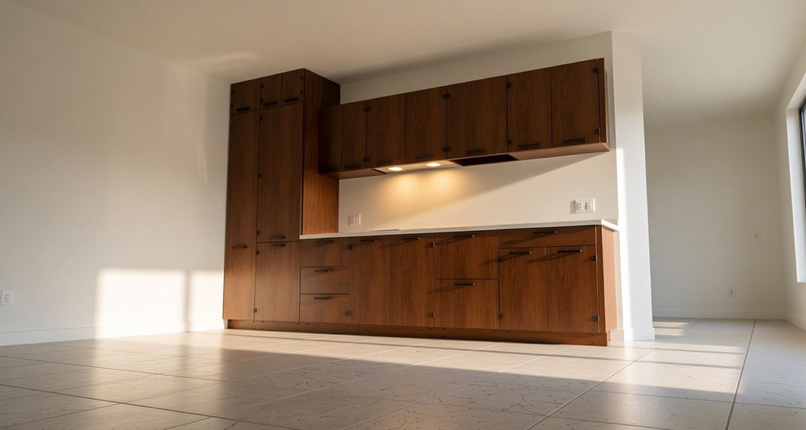 Render of a walnut kitchen